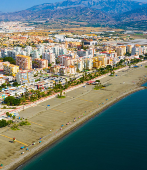 Aerial view of Torre del Mar's beach and promenade