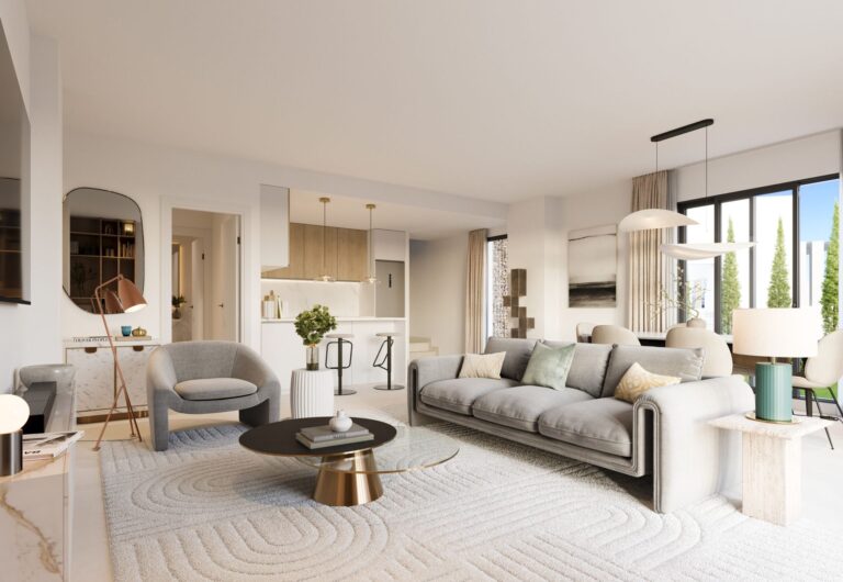 Bright living room with open-plan kitchen