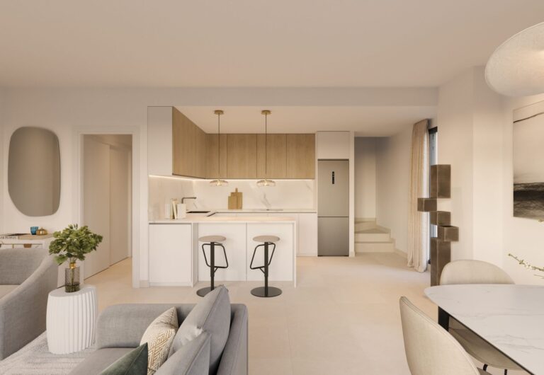 Modern kitchen with island and pendant lights
