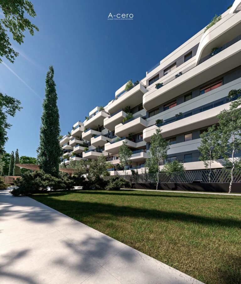 Landscaped communal gardens with lawn and trees