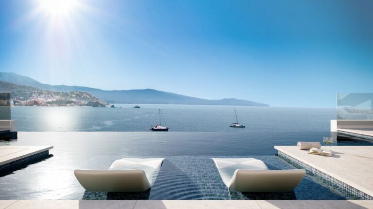 Pool terrace overlooking the bay