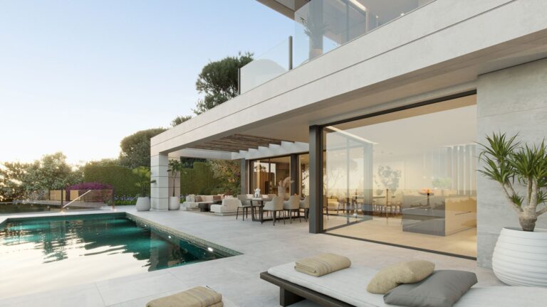 Glass living area opening onto the pool