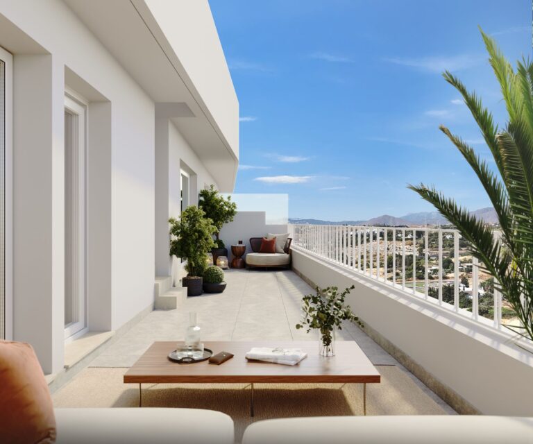 Terrace with lounge furniture and palm trees