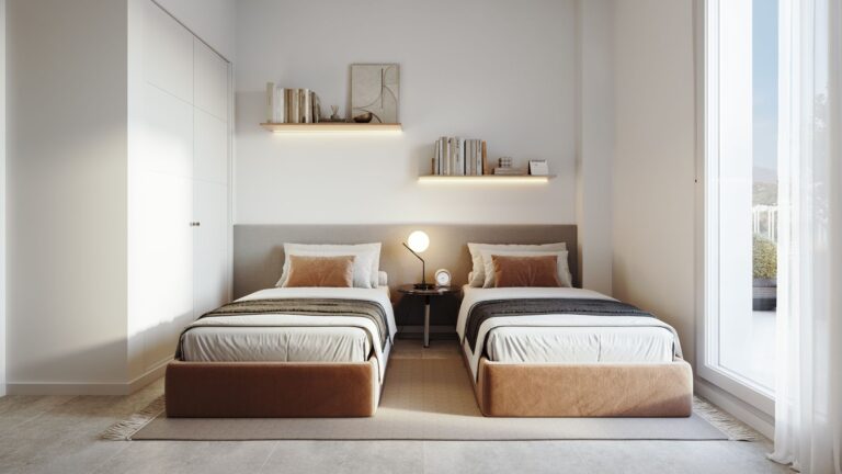 Twin bedroom with built-in wardrobes